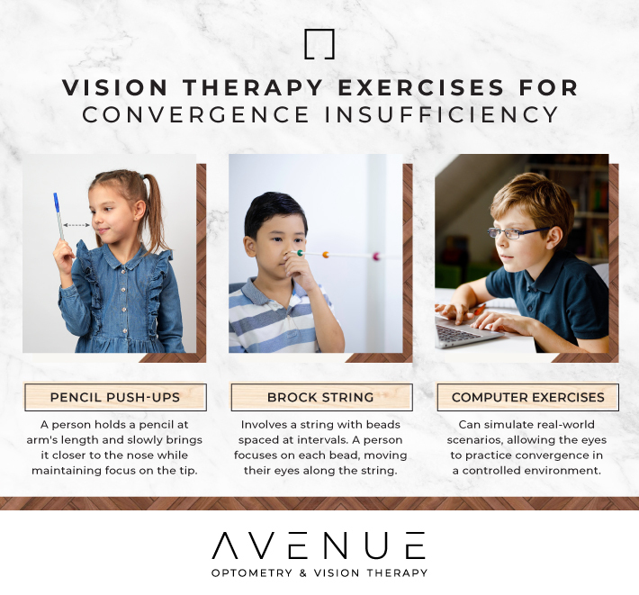 Infographic of Vision Therapy Exercises for Convergence Insufficiency
